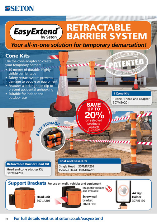 Seton EasyExtend Retractable Barrier Head, Cone and Cone Adaptor Kit